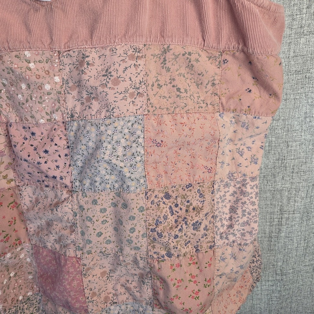 Vintage 90s Patchwork Pink Cropped Tank Top Cottagecore Boho Floral XL Hippie - Picture 2 of 6